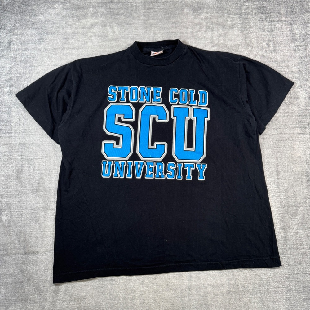 Stone Cold Steve Austin Shirt Mens Large Black Vintage 1998 WWF University Boxy